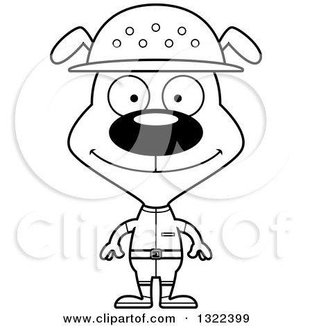 Lineart Clipart of a Cartoon Black and White Happy Dog Zookeeper - Royalty Free Outline Vector Illustration by Cory Thoman