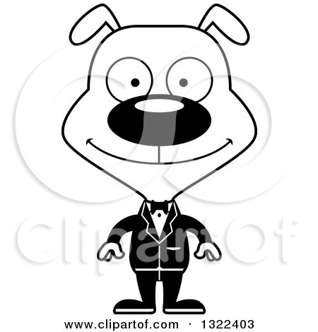 Lineart Clipart of a Cartoon Black and White Happy Dog Groom - Royalty Free Outline Vector Illustration by Cory Thoman