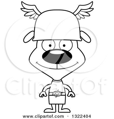 Lineart Clipart of a Cartoon Black and White Happy Dog Hermes - Royalty Free Outline Vector Illustration by Cory Thoman