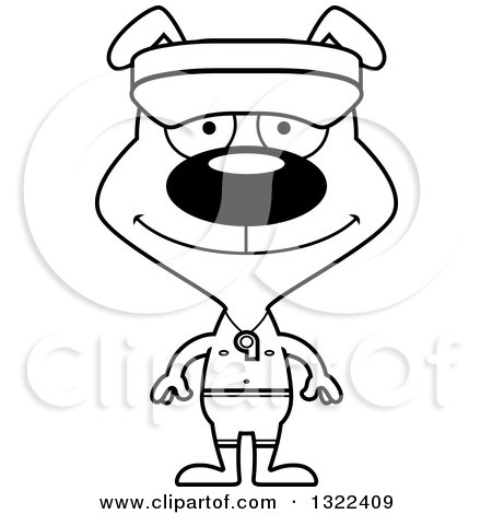 Lineart Clipart of a Cartoon Black and White Happy Dog Lifeguard - Royalty Free Outline Vector Illustration by Cory Thoman