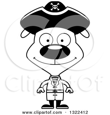 Lineart Clipart of a Cartoon Black and White Happy Pirate Dog - Royalty Free Outline Vector Illustration by Cory Thoman