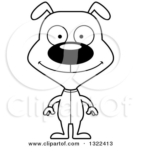 Lineart Clipart of a Cartoon Black and White Happy Dog in Pajamas - Royalty Free Outline Vector Illustration by Cory Thoman