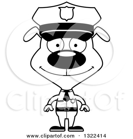 Lineart Clipart of a Cartoon Black and White Happy Dog Police Officer - Royalty Free Outline Vector Illustration by Cory Thoman