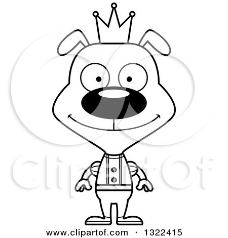Lineart Clipart of a Cartoon Black and White Happy Dog Prince - Royalty Free Outline Vector Illustration by Cory Thoman