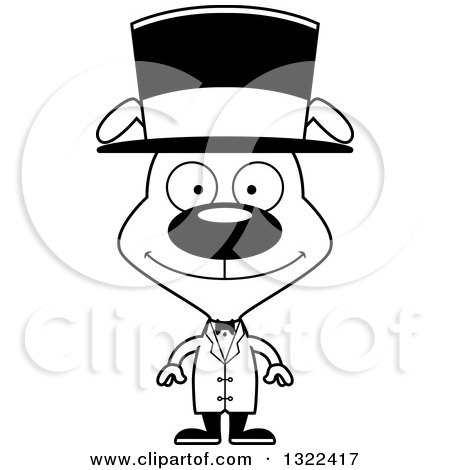 Lineart Clipart of a Cartoon Black and White Happy Dog Circus Ringmaster - Royalty Free Outline Vector Illustration by Cory Thoman