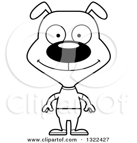 Lineart Clipart of a Cartoon Black and White Happy Casual Dog - Royalty Free Outline Vector Illustration by Cory Thoman