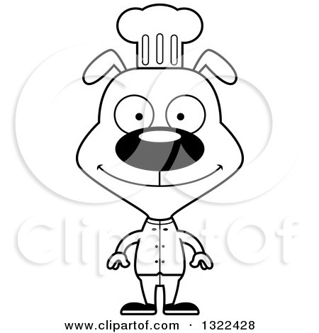 Lineart Clipart of a Cartoon Black and White Mad Dog Chef - Royalty Free Outline Vector Illustration by Cory Thoman