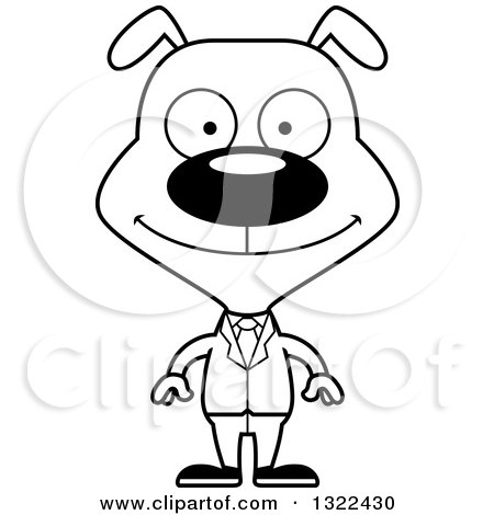 Lineart Clipart of a Cartoon Black and White Happy Dog Business Man - Royalty Free Outline Vector Illustration by Cory Thoman