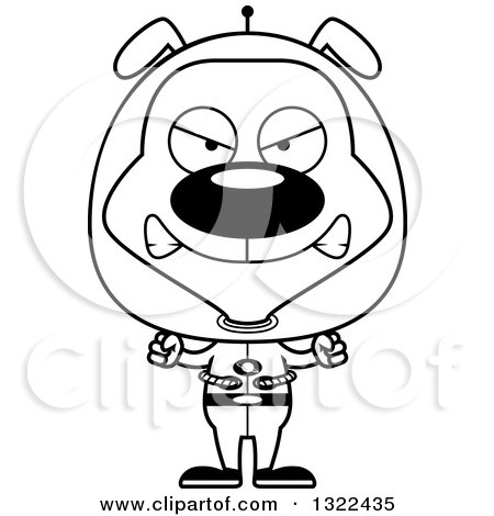 Lineart Clipart of a Cartoon Black and White Mad Space Dog - Royalty Free Outline Vector Illustration by Cory Thoman