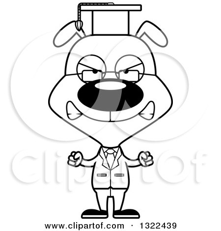 Lineart Clipart of a Cartoon Black and White Mad Dog Professor - Royalty Free Outline Vector Illustration by Cory Thoman