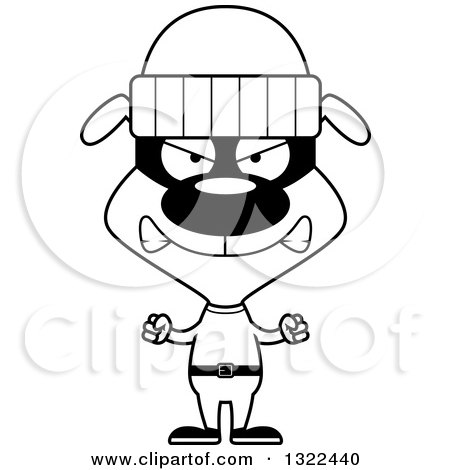 Lineart Clipart of a Cartoon Black and White Mad Dog Robber - Royalty Free Outline Vector Illustration by Cory Thoman