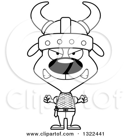 Lineart Clipart of a Cartoon Black and White Mad Dog Viking - Royalty Free Outline Vector Illustration by Cory Thoman