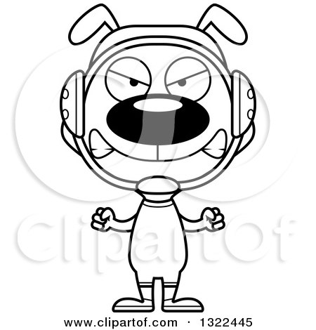 Lineart Clipart of a Cartoon Black and White Mad Dog Wrestler - Royalty Free Outline Vector Illustration by Cory Thoman