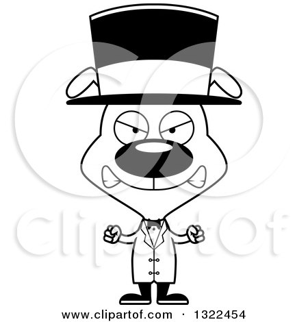 Lineart Clipart of a Cartoon Black and White Mad Dog Circus Ringmaster - Royalty Free Outline Vector Illustration by Cory Thoman