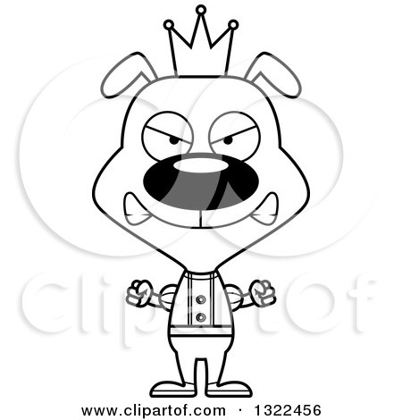 Lineart Clipart of a Cartoon Black and White Mad Dog Prince - Royalty Free Outline Vector Illustration by Cory Thoman