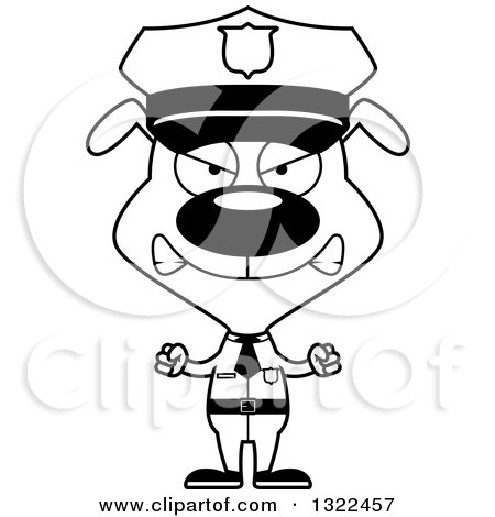 Lineart Clipart of a Cartoon Black and White Mad Dog Police Officer - Royalty Free Outline Vector Illustration by Cory Thoman