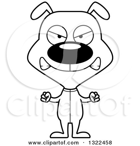 Lineart Clipart of a Cartoon Black and White Mad Dog in Pajamas - Royalty Free Outline Vector Illustration by Cory Thoman