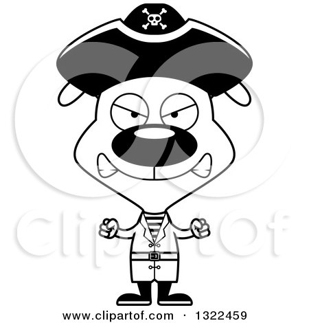 Lineart Clipart of a Cartoon Black and White Mad Pirate Dog - Royalty Free Outline Vector Illustration by Cory Thoman