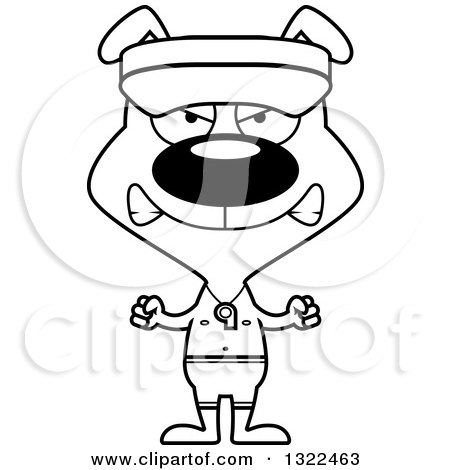 Lineart Clipart of a Cartoon Black and White Mad Dog Lifeguard - Royalty Free Outline Vector Illustration by Cory Thoman