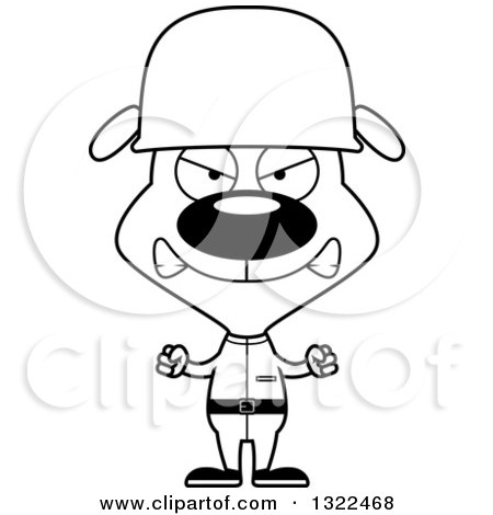 Lineart Clipart of a Cartoon Black and White Mad Dog Soldier - Royalty Free Outline Vector Illustration by Cory Thoman