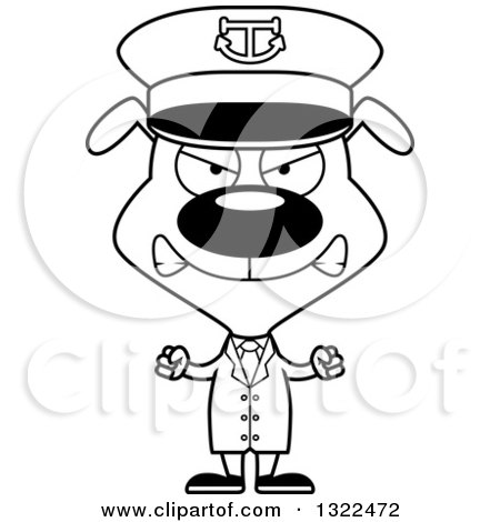 Lineart Clipart of a Cartoon Black and White Mad Dog Captain - Royalty Free Outline Vector Illustration by Cory Thoman