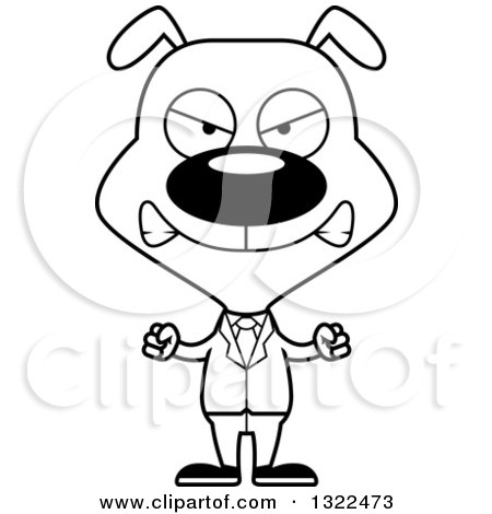 Lineart Clipart of a Cartoon Black and White Mad Dog Business Man - Royalty Free Outline Vector Illustration by Cory Thoman