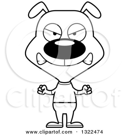 Lineart Clipart of a Cartoon Black and White Mad Casual Dog - Royalty Free Outline Vector Illustration by Cory Thoman