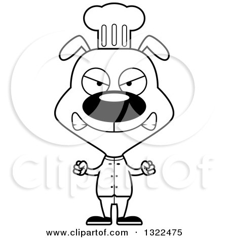 Lineart Clipart of a Cartoon Black and White Mad Dog Chef - Royalty Free Outline Vector Illustration by Cory Thoman