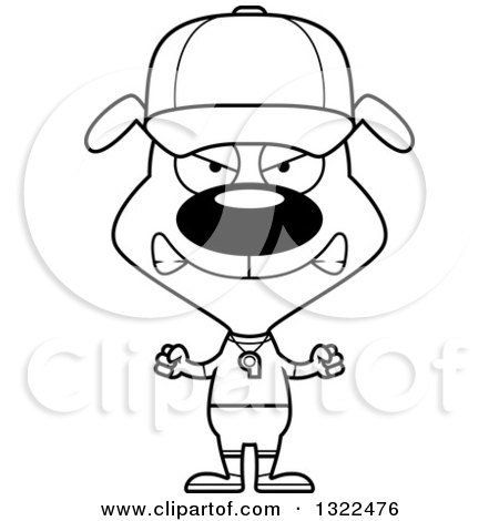 Lineart Clipart of a Cartoon Black and White Mad Dog Sports Coach - Royalty Free Outline Vector Illustration by Cory Thoman