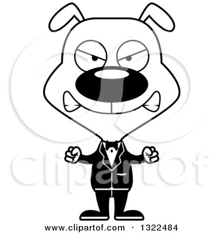 Lineart Clipart of a Cartoon Black and White Mad Dog Groom - Royalty Free Outline Vector Illustration by Cory Thoman