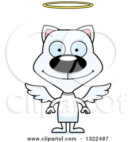 Clipart of a Cartoon Happy White Angel Cat - Royalty Free Vector Illustration by Cory Thoman