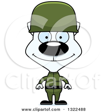 Clipart of a Cartoon Happy White Cat Army Soldier - Royalty Free Vector Illustration by Cory Thoman