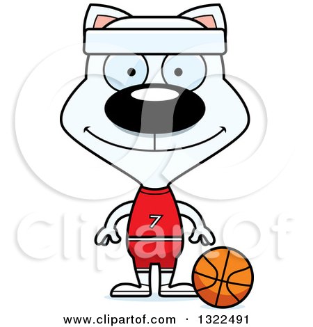 Clipart of a Cartoon Happy White Cat Basketball Player - Royalty Free Vector Illustration by Cory Thoman
