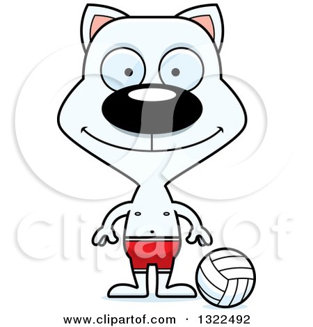 Clipart of a Cartoon Happy White Cat Beach Volleyball Player - Royalty Free Vector Illustration by Cory Thoman