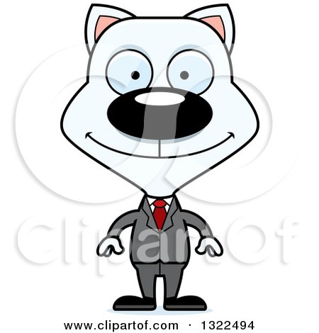 Clipart of a Cartoon Happy White Cat Business Man - Royalty Free Vector Illustration by Cory Thoman