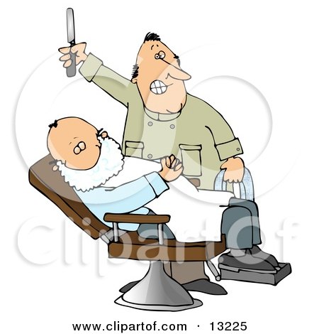 Man Shaving a Relaxed Client in a Barber Shop Clipart Illustration by djart