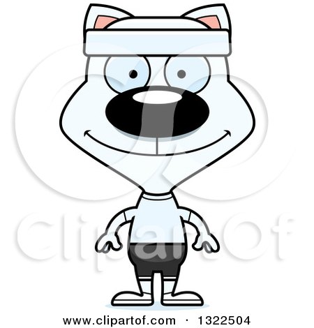 Clipart of a Cartoon Happy White Fitness Cat - Royalty Free Vector Illustration by Cory Thoman