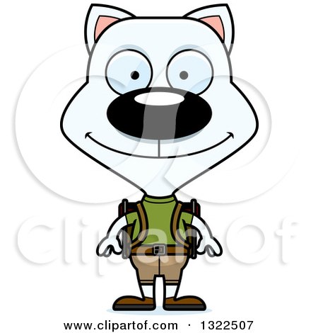 Clipart of a Cartoon Happy White Cat Hiker - Royalty Free Vector Illustration by Cory Thoman