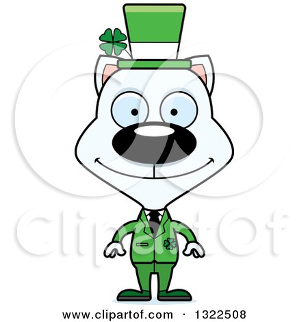 Clipart of a Cartoon Happy White Irish St Patricks Day Cat - Royalty Free Vector Illustration by Cory Thoman