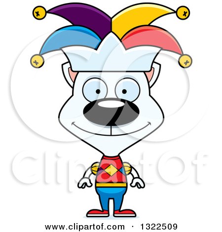 Clipart of a Cartoon Happy White Jester Cat - Royalty Free Vector Illustration by Cory Thoman