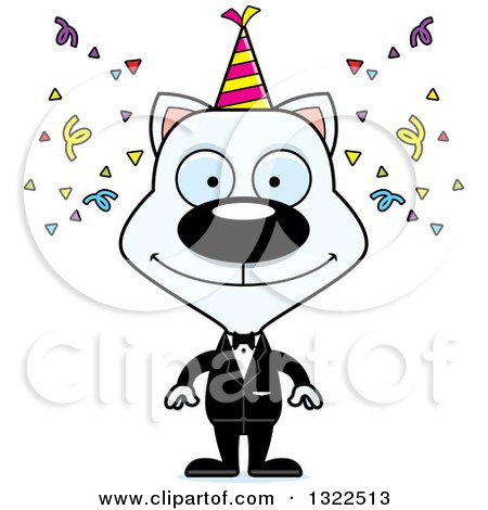 Clipart of a Cartoon Happy White Party Cat - Royalty Free Vector Illustration by Cory Thoman