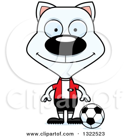 Clipart of a Cartoon Happy White Cat Soccer Player - Royalty Free Vector Illustration by Cory Thoman