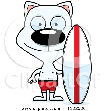 Clipart of a Cartoon Happy White Surfer Cat - Royalty Free Vector Illustration by Cory Thoman