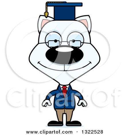 Clipart of a Cartoon Happy White Cat Professor - Royalty Free Vector Illustration by Cory Thoman