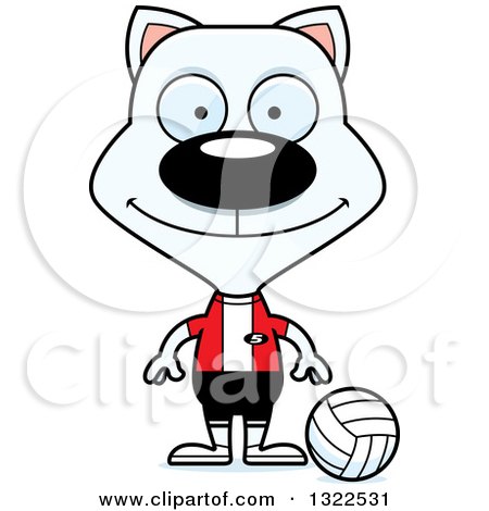 Clipart of a Cartoon Happy White Cat Volleyball Player - Royalty Free Vector Illustration by Cory Thoman