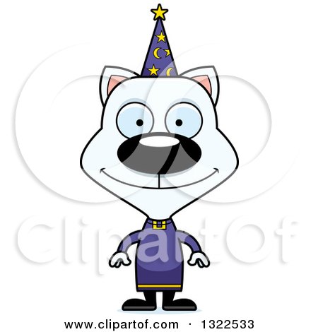 Clipart of a Cartoon Happy White Cat Wizard - Royalty Free Vector Illustration by Cory Thoman