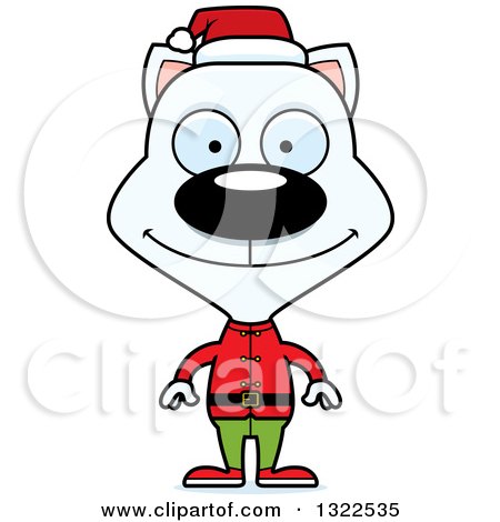 Clipart of a Cartoon Happy White Cat Christmas Elf - Royalty Free Vector Illustration by Cory Thoman