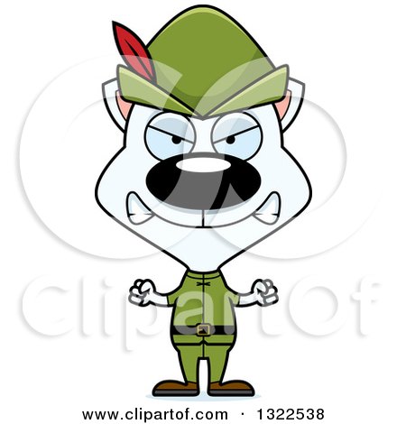 Clipart of a Cartoon Mad White Cat Robin Hood - Royalty Free Vector Illustration by Cory Thoman