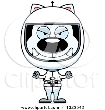 Clipart of a Cartoon Mad White Cat Astronaut - Royalty Free Vector Illustration by Cory Thoman