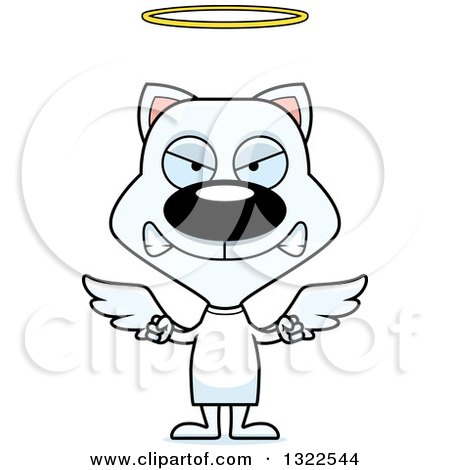 Clipart of a Cartoon Mad White Angel Cat - Royalty Free Vector Illustration by Cory Thoman